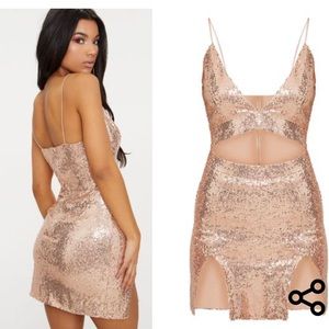 PLT Rosegold strappy extreme split dress